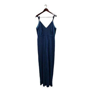 Jun & Ivy Women's V-Neck Metallic Blue Dressy Romper Wide Leg Jumpsuit S…